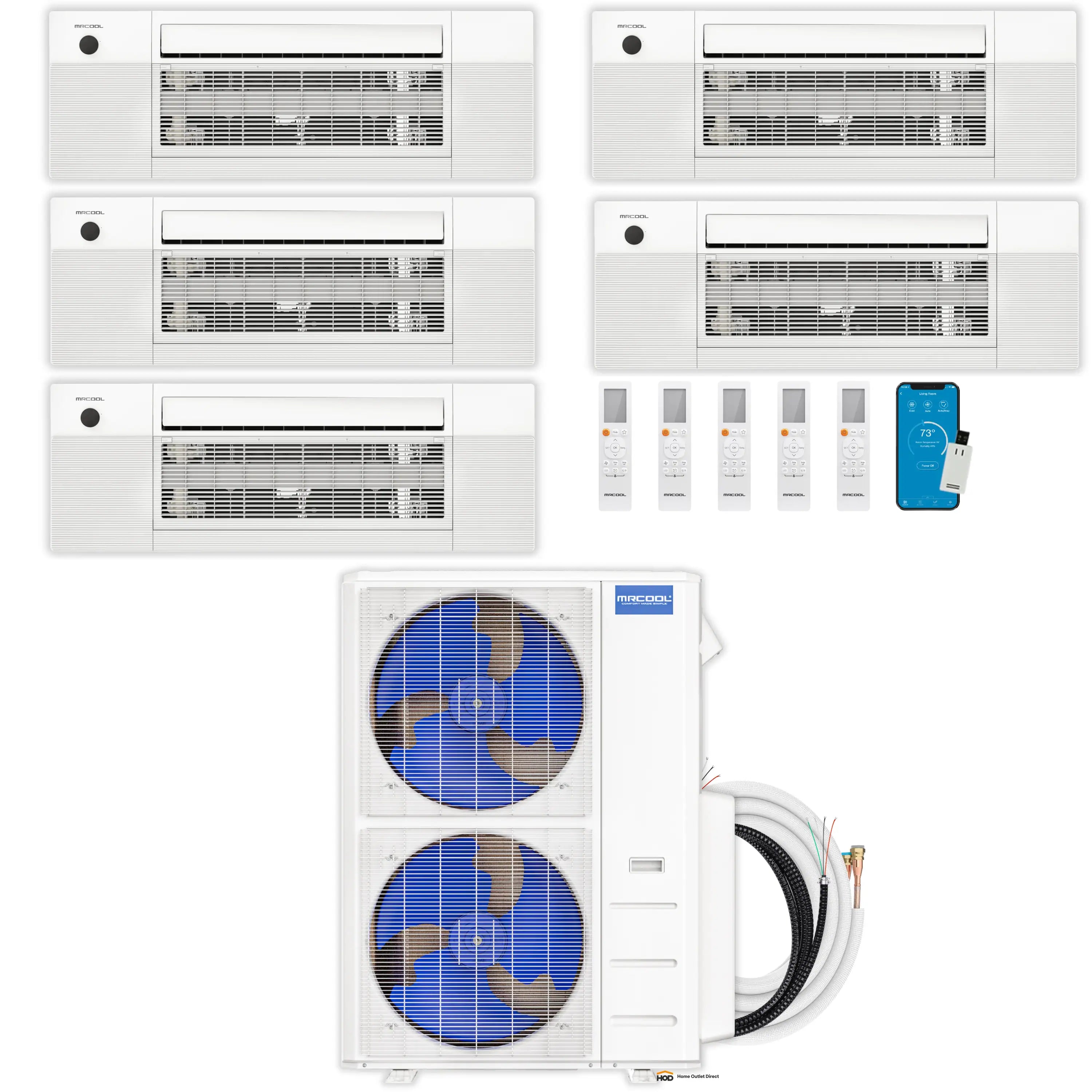 Ductless ceiling cassette air handler set with attached refrigerant lines
