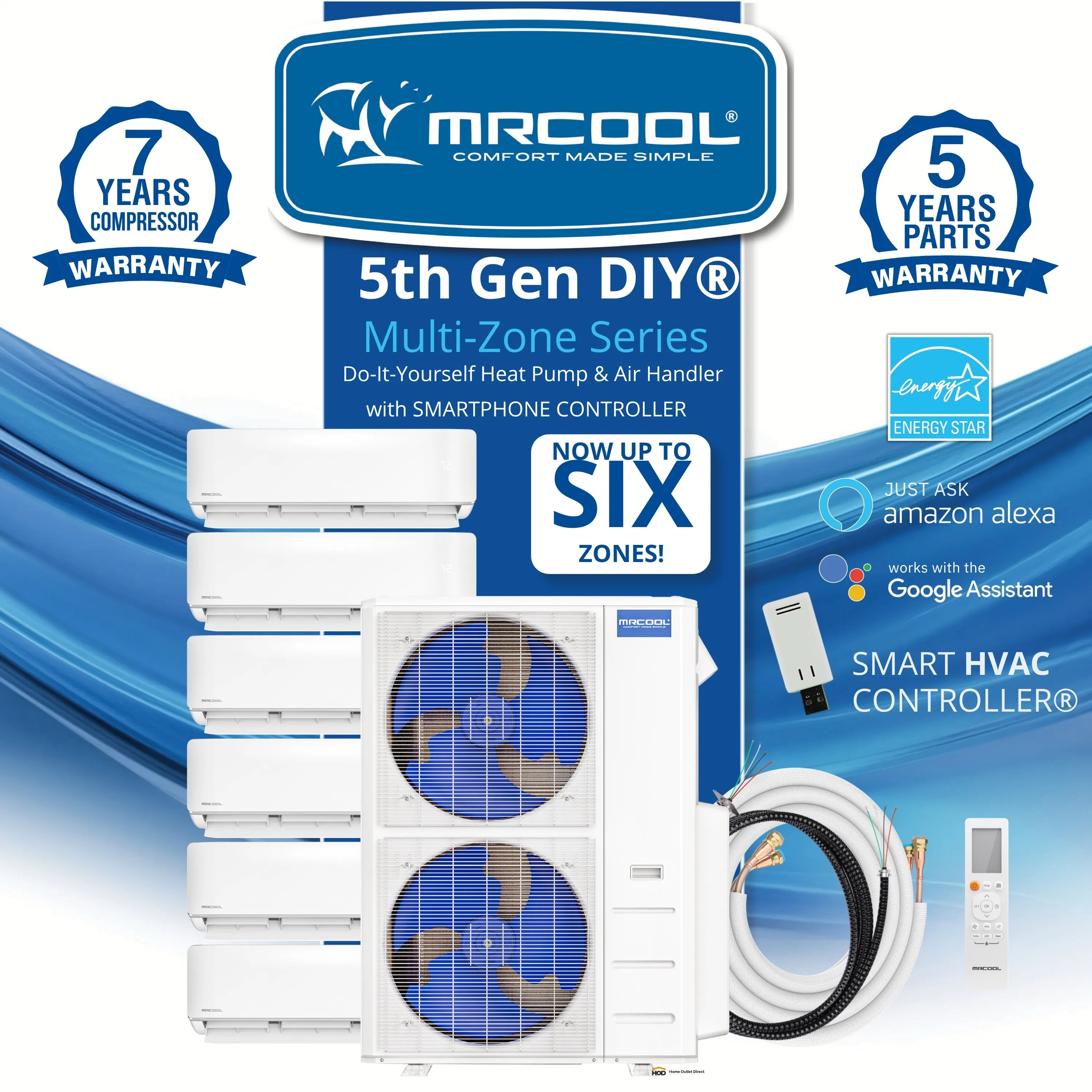 MRCOOL 5th Gen DIY multi-zone mini split system bundle with controller, remote, and line set