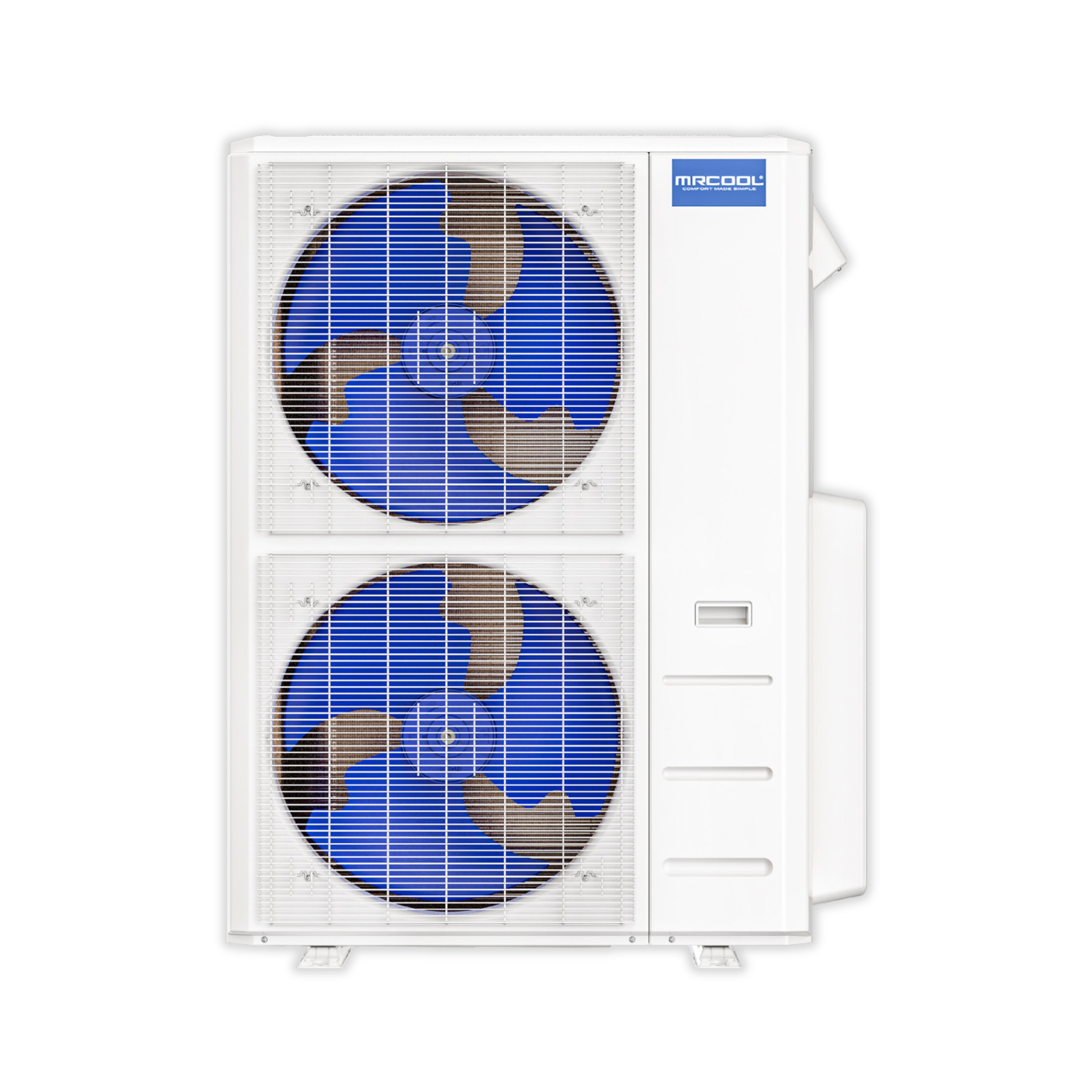 MRCOOL outdoor mini-split condenser in white with two fan grilles