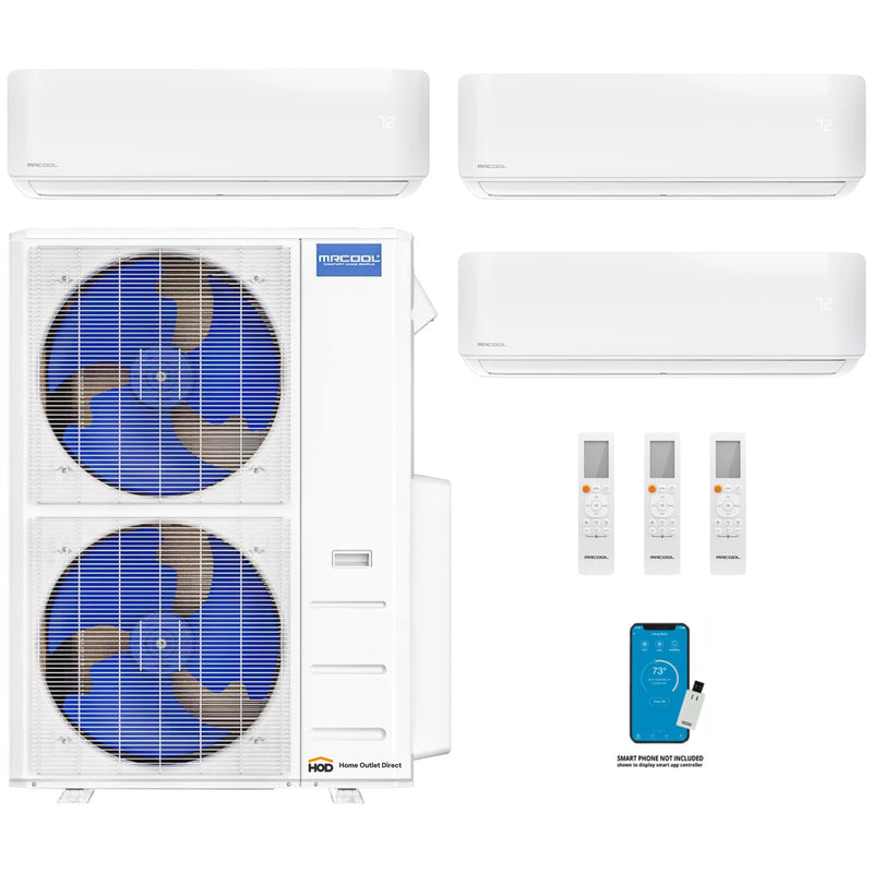 MRCOOL DIY 4th Gen Mini Split - 3-Zone 48,000 BTU Ductless Air Conditioner and Heat Pump Condenser with 24K + 24K + 9K Wall Mount Air Handlers