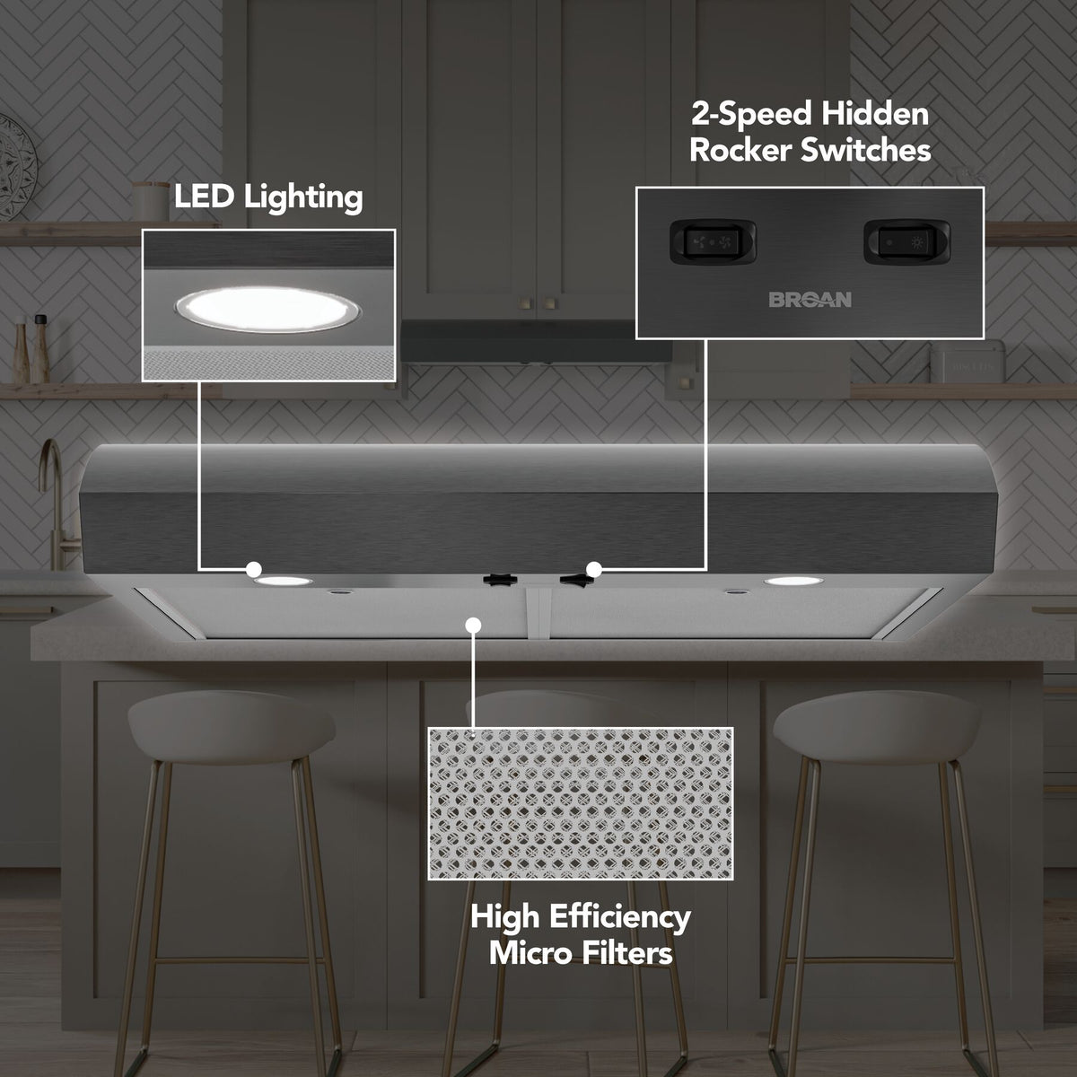 Broan-NuTone Mantra 30-Inch 350 CFM 2-Speed Convertible Under Cabinet Range Hood in Black Stainless Steel (MTR1303BLS)