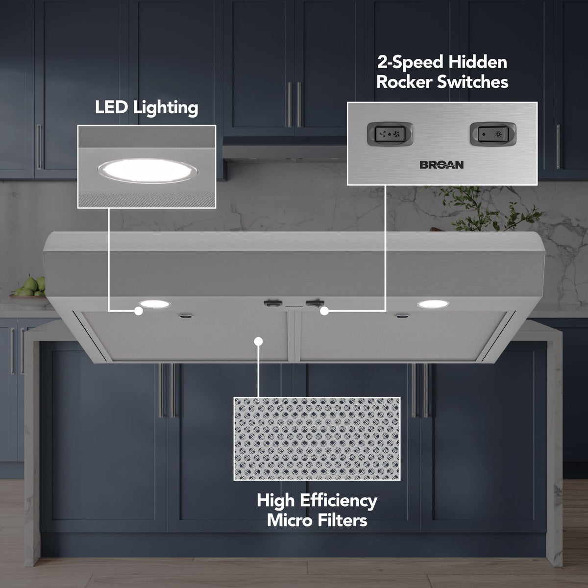 Broan-NuTone Mantra 36-Inch 350 CFM 2-Speed Convertible Under Cabinet Range Hood in Stainless Steel (MTR1363SS)