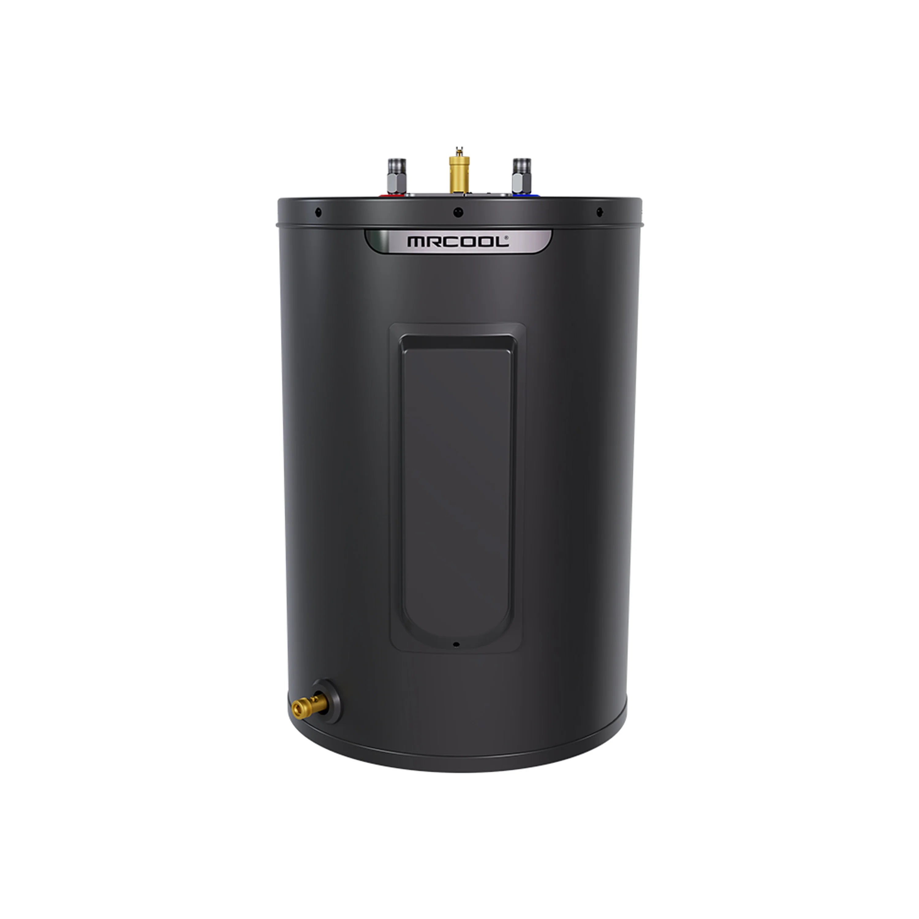 MRCOOL electric tank water heater front panel, dark gray cylinder