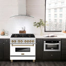 ZLINE Legacy Series Autograph Edition 36-inch Dual Fuel Range with Gas Stove and 4.6 Cu. Ft. Electric Oven in Fingerprint Resistant Satin Stainless Steel with White Matte Door and Champagne Bronze Accents (RASZ-WM-36-CB)