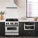 ZLINE 4-Piece Appliance Package - 30-Inch Gas Range, Hood, Refrigerator with Water Dispenser, and Dishwasher in Stainless Steel with Matte Black Accents