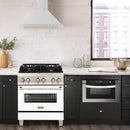 ZLINE 5-Piece Appliance Package - 30-Inch Gas Range, Hood, Refrigerator, Dishwasher, and Microwave Drawer in Stainless Steel with Gold Accents