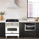 ZLINE 4-Piece Appliance Package - 36-Inch Gas Range, Hood, Refrigerator, and Dishwasher in Stainless Steel with Gold Accents