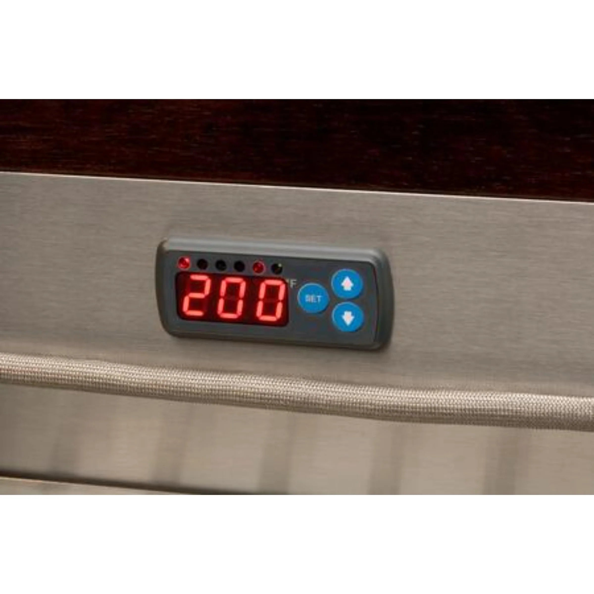 Panel-ready warming drawer with 200°F digital display and touch buttons