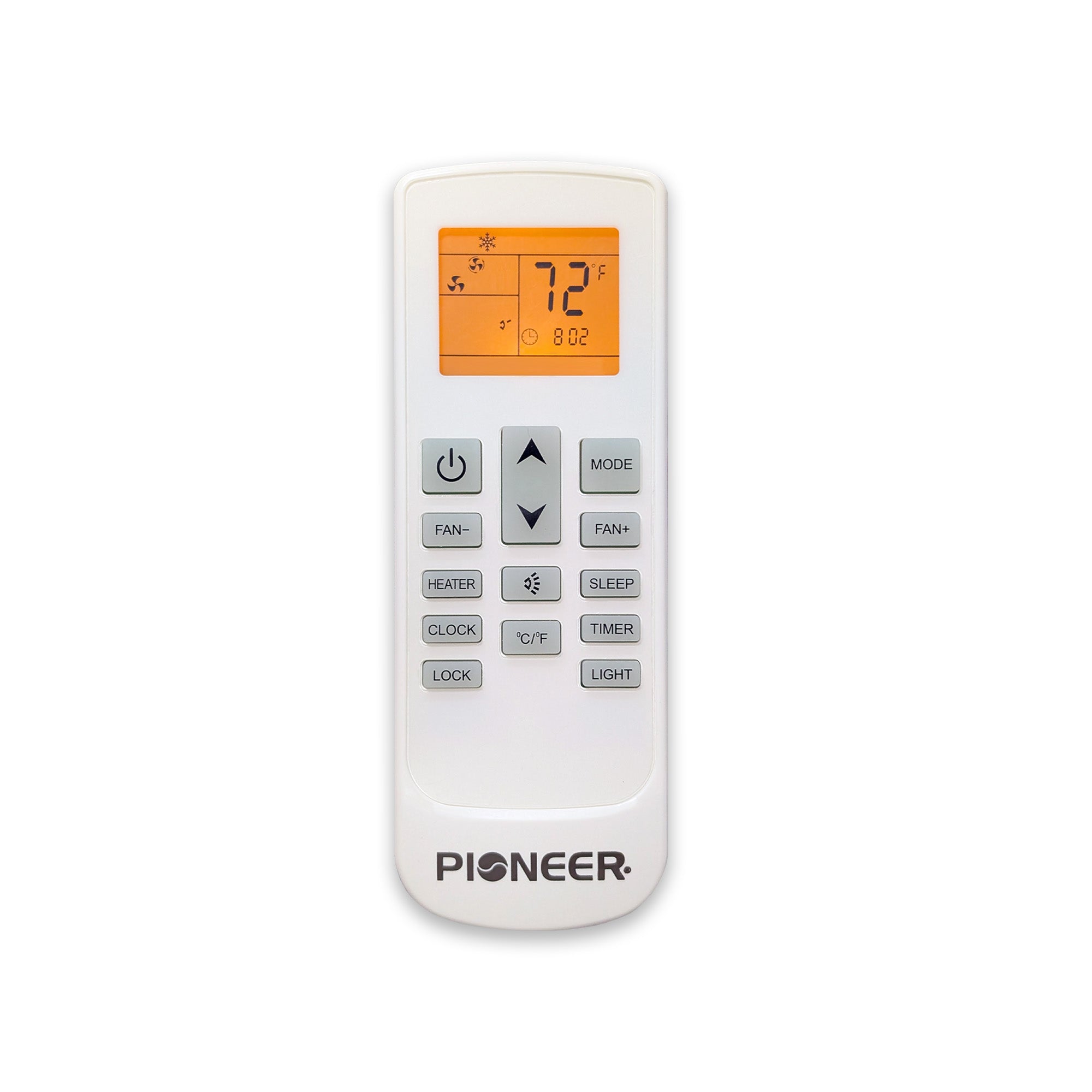 Pioneer rooftop air conditioner remote with orange LCD screen and buttons