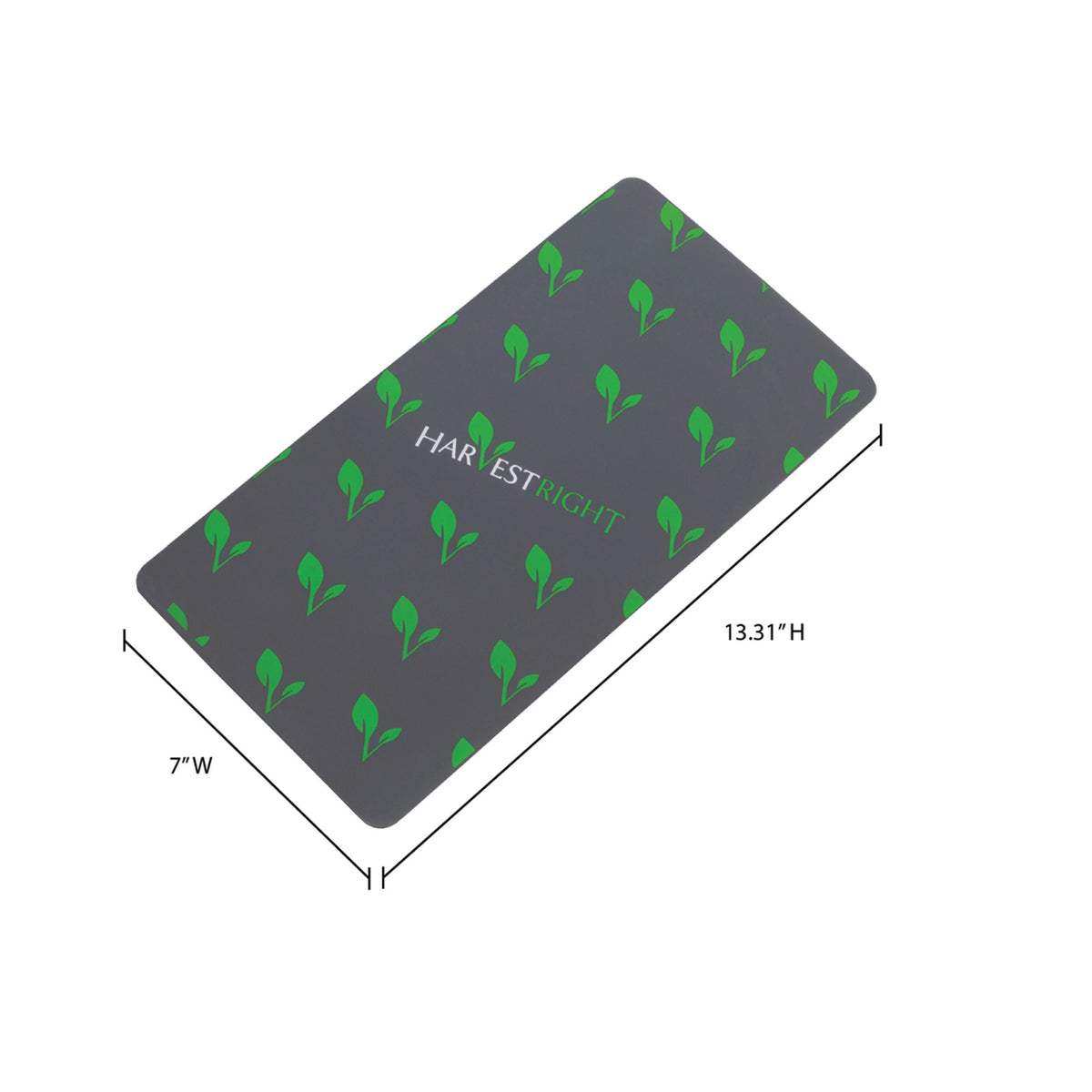 Dark gray silicone mat with green leaf pattern; 7 in W x 13.31 in H