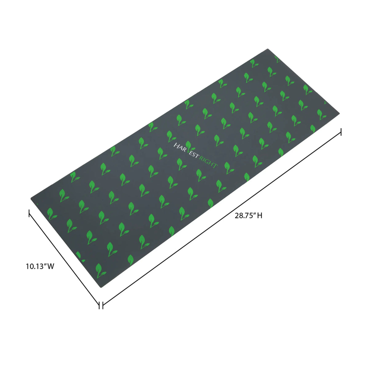 Dark gray silicone mat with green leaf pattern, 28.75 in x 10.13 in