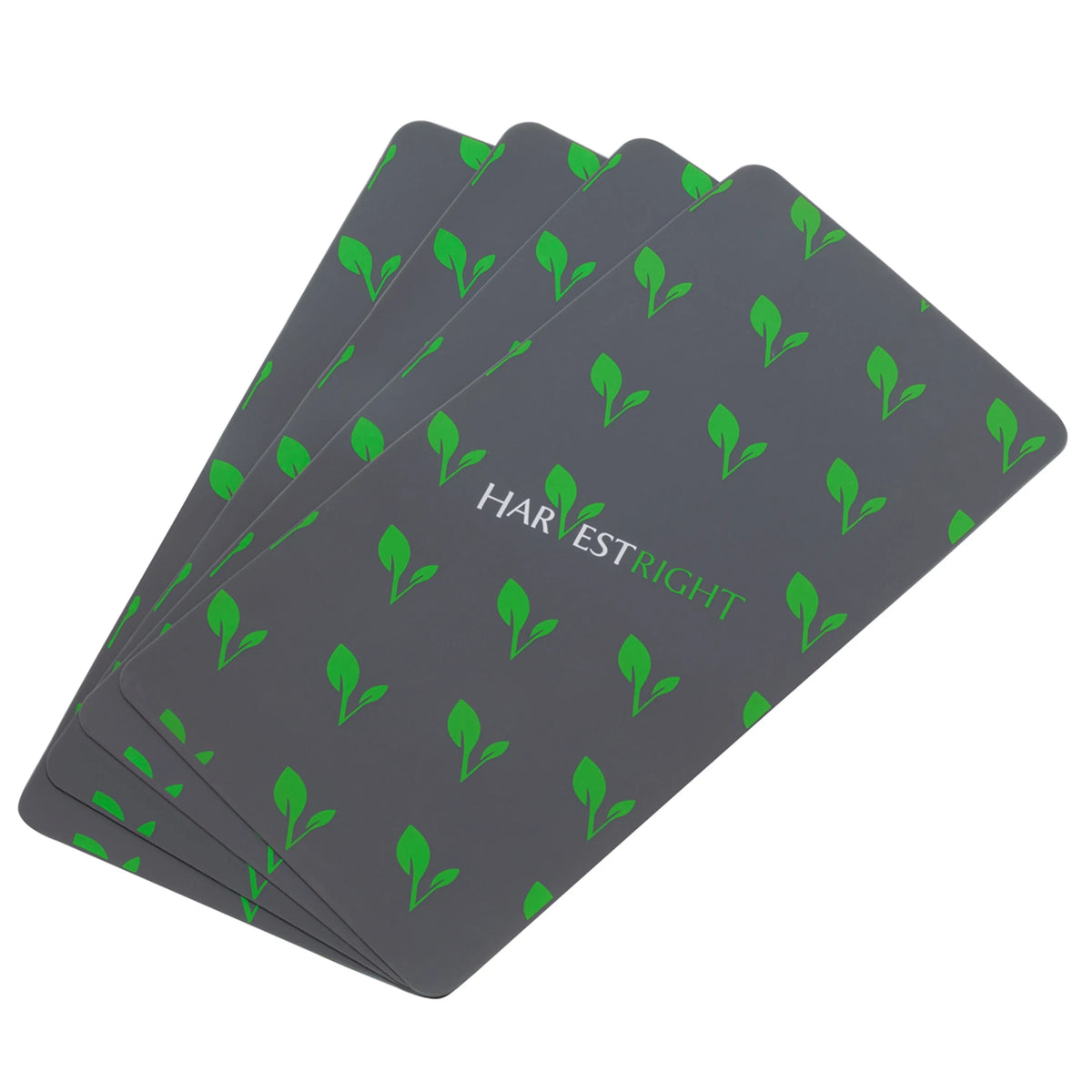 Set of 4 dark gray silicone mats with green leaf pattern and Harvest Right logo