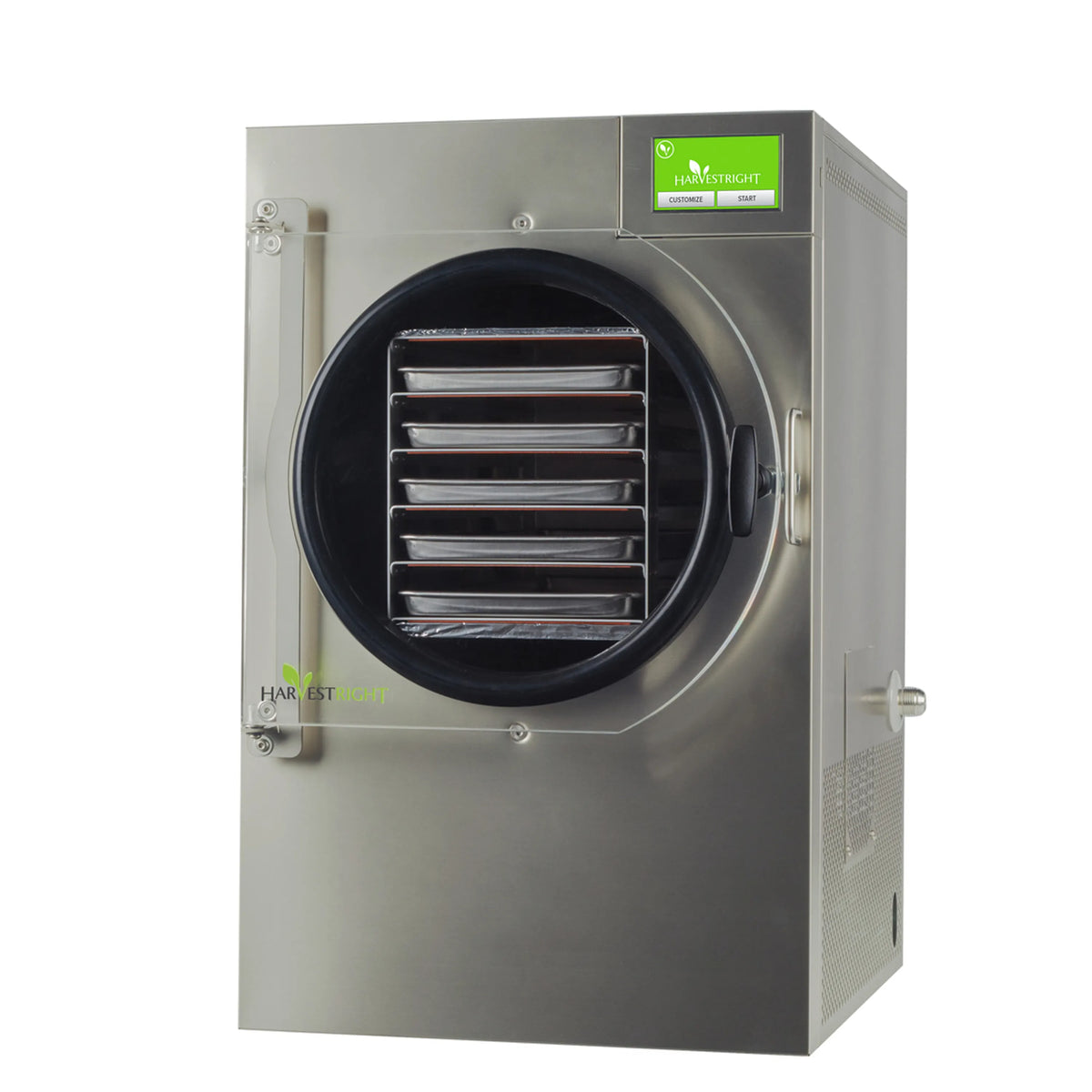 Stainless steel freeze dryer with circular door and front control display