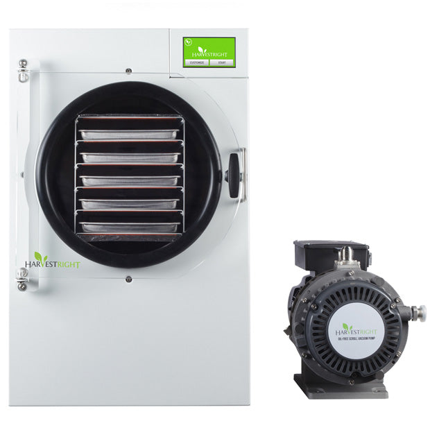 White freeze dryer with round chamber and included oil-free pump