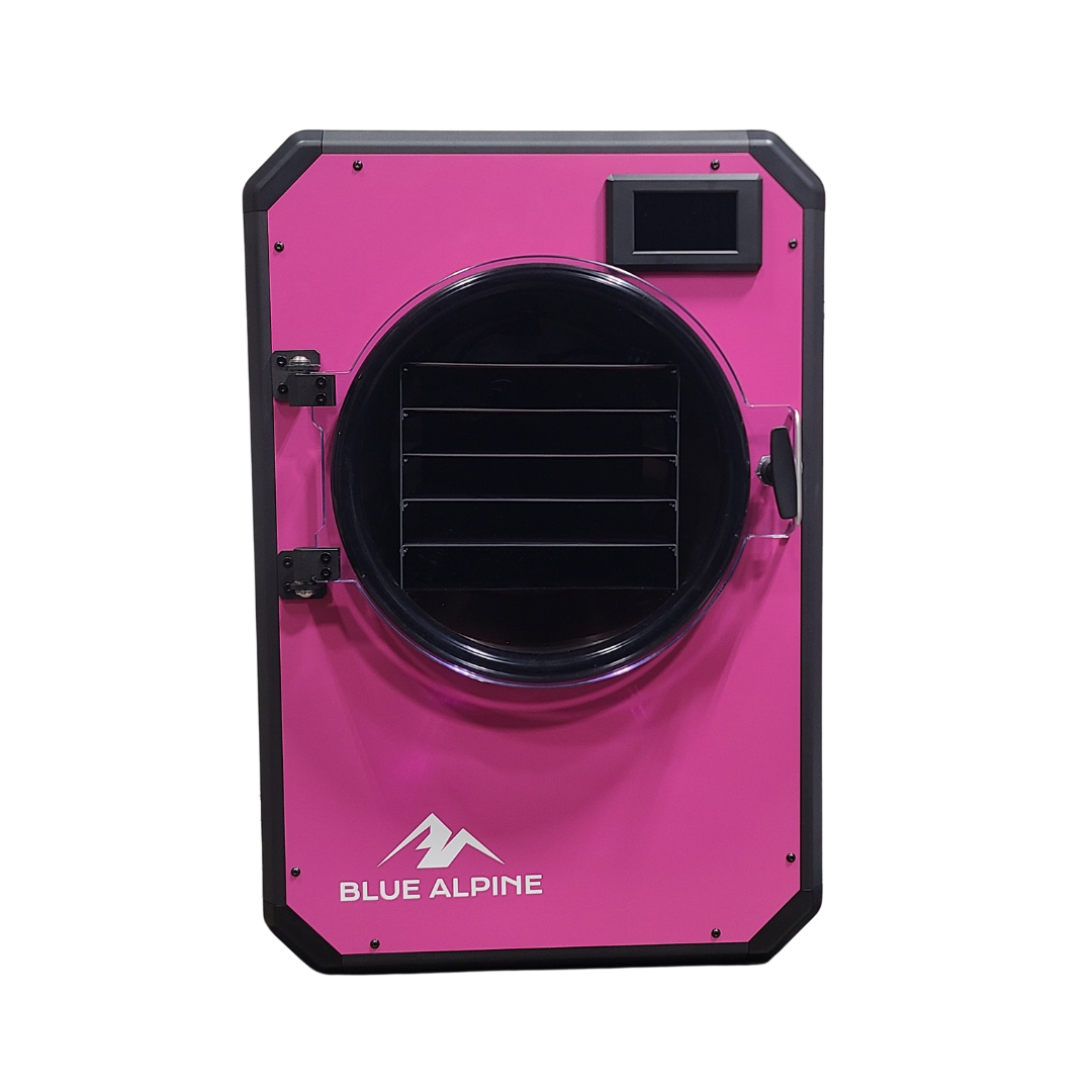 Blue Alpine freeze dryer door unit in pink with round window and digital screen
