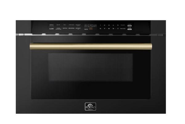 Forno Espresso Capoliveri 24-Inch Microwave Drawer in Black with Brass Handle (FMWDR3000-24BLK)