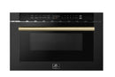 Forno 5-Piece Appliance Package - 30-Inch Induction Range, Under Cabinet Range Hood, Refrigerator, Dishwasher, and  Microwave Drawer in Black with Antique Brass Trim