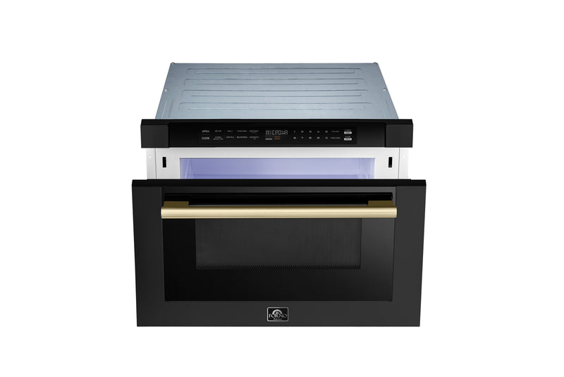 Forno Espresso Capoliveri 24-Inch Microwave Drawer in Black with Antique Brass Trim (FMWDR3000-24BLK)