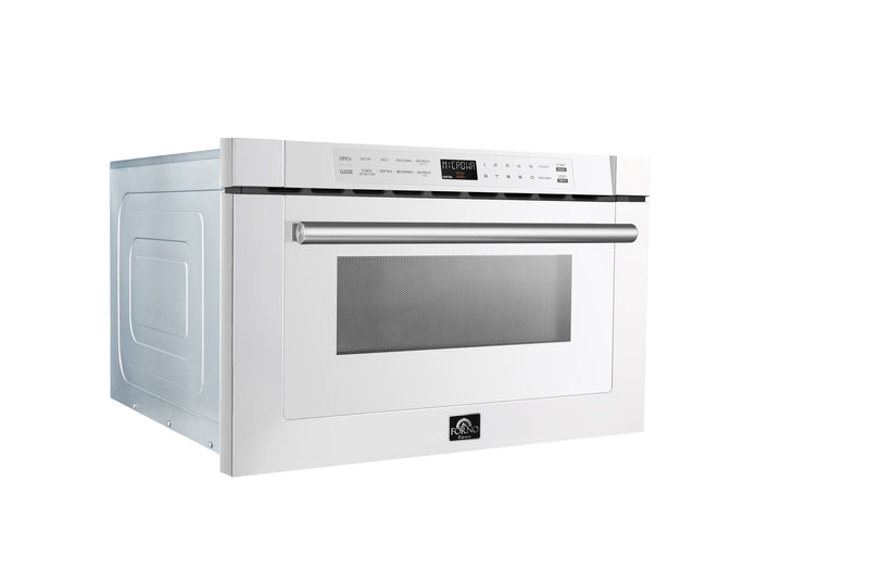 Forno Espresso Capoliveri 24-Inch Microwave Drawer in White with Stainless Steel Handle (FMWDR3000-24WHT)