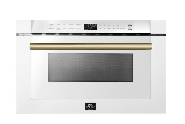 Forno Espresso Capoliveri 24-Inch Microwave Drawer in White with Antique Brass Trim (FMWDR3000-24WHT)