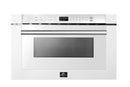 Forno Galiano 5-Piece Appliance Package - 36-Inch Gas Range, 36-Inch Hood, 36-Inch Refrigerator, 24-Inch Dishwasher, & 24-Inch Microwave Drawer in White with Antique Brass Trim