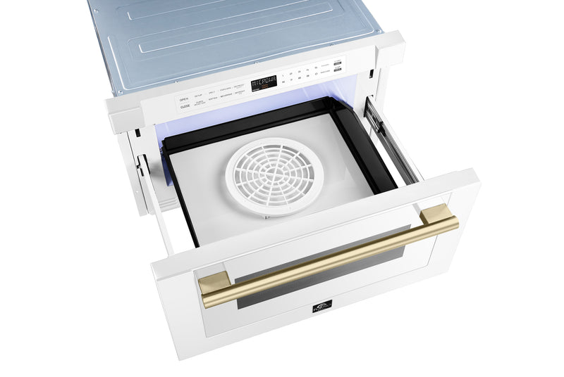 Forno Espresso Capoliveri 24-Inch Microwave Drawer in White with Antique Brass Trim (FMWDR3000-24WHT)