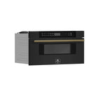 Forno 4-Piece Appliance Package - 36-Inch Gas Range, 60-Inch Convertible Refrigerator with Modern Trim, Dishwasher, and 30-Inch Microwave Drawer in Black with Antique Brass Handle