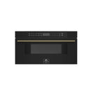 Forno 5-Piece Appliance Package - 36-Inch Gas Range, Wall Mount Range Hood, 36-Inch Refrigerator, Dishwasher, and 30-Inch Microwave Drawer in Black with Antique Brass Handle