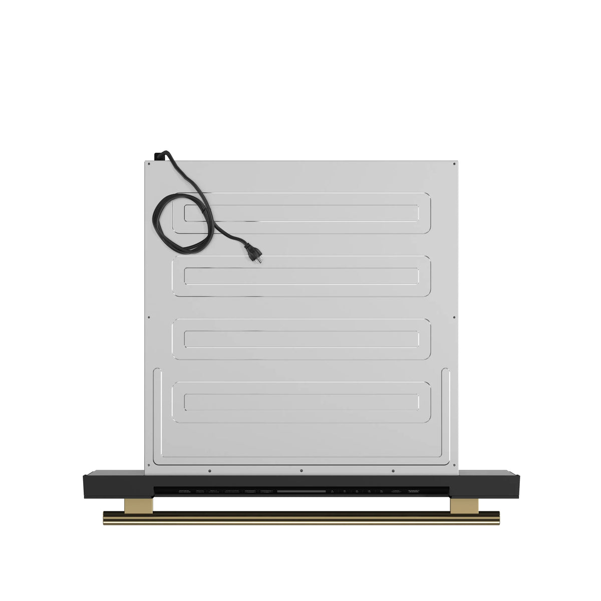 Microwave drawer back service panel with power cable and vent slots