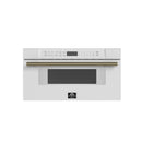 Forno 4-Piece Appliance Package - 48-Inch Antico Gas Range, 60-Inch Refrigerator, Dishwasher, & 30-Inch Microwave Drawer in White with Antique Brass Handle