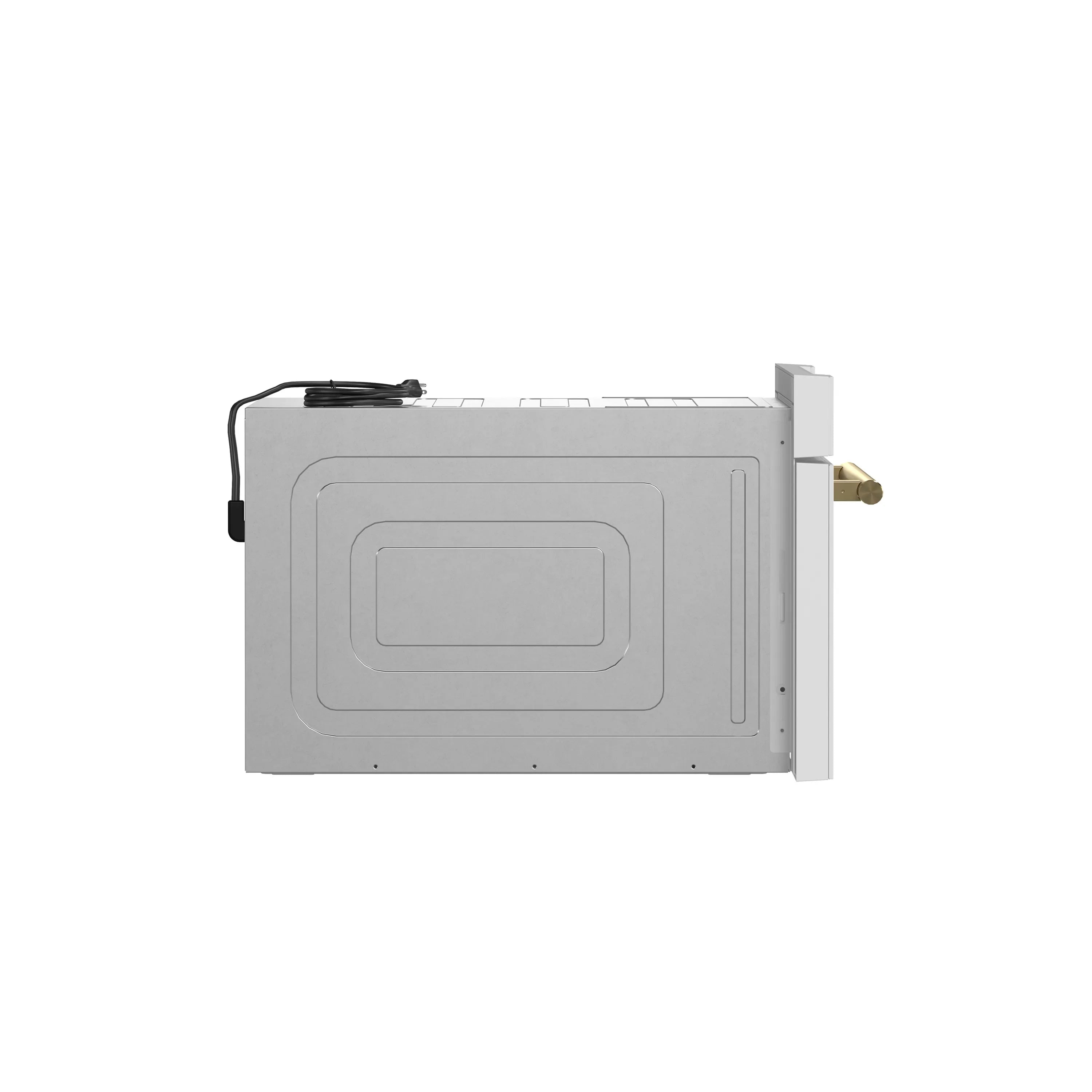 Built-in white appliance rear panel with brass fitting and black power cord