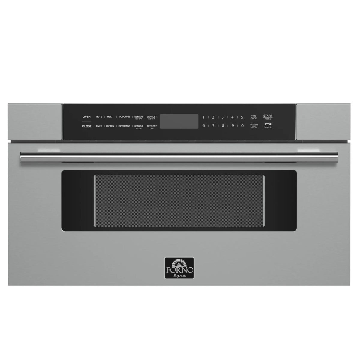 Forno 5-Piece Appliance Package - 30-Inch Electric Range, Under Cabinet Range Hood, French Door Refrigerator, Dishwasher, and 30-Inch Microwave Drawer in Stainless Steel