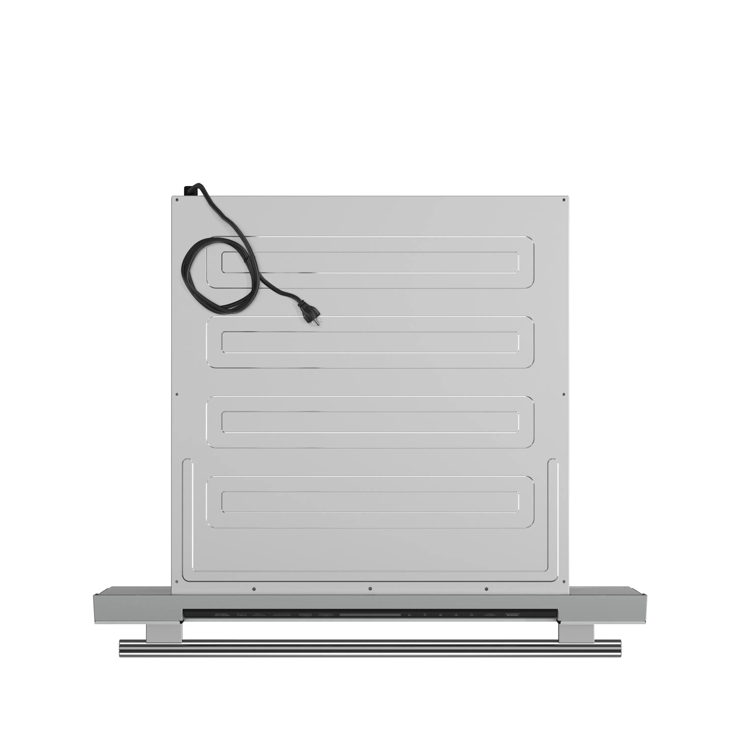 Stainless steel appliance rear panel with wiring harness.