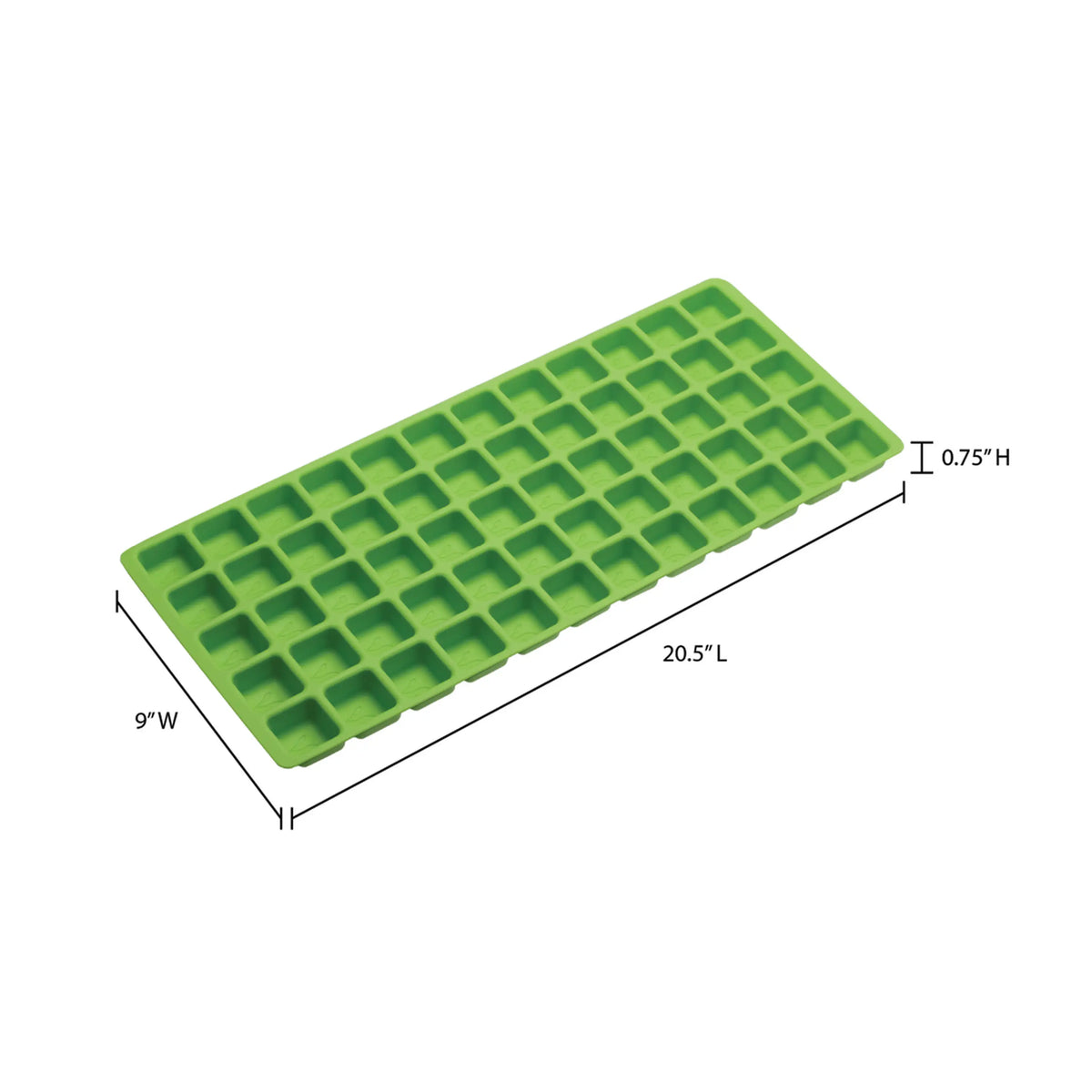Medium silicone food mold tray, green grid of square cavities