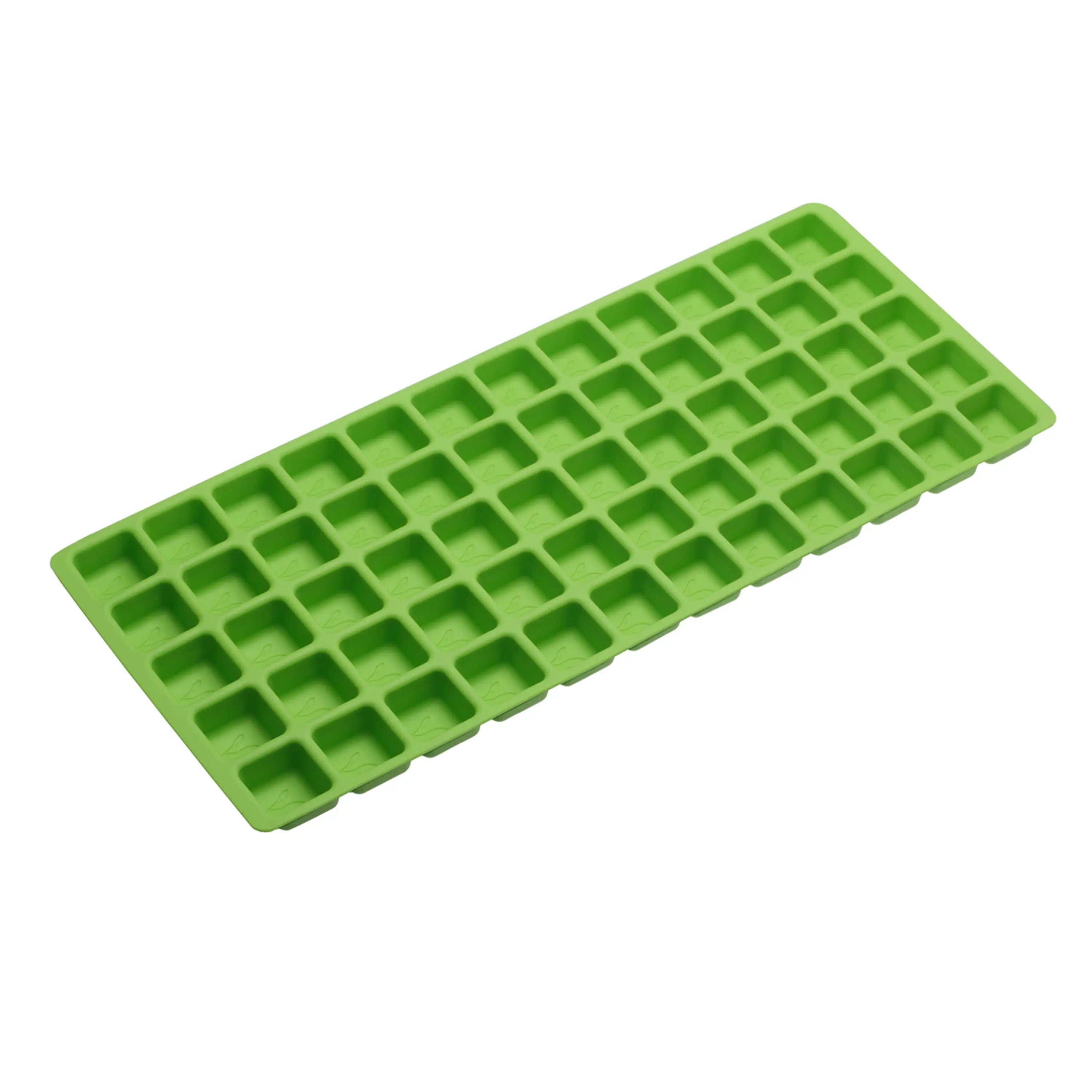 Green silicone food mold tray with square cavity grid