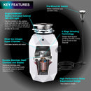 Forno Acqua BrightDiamond Moonstone 1HP Super Quiet Garbage Disposal Corded with Motion Sensor Cabinet Light & Pre-Wired Air Switch (WDD100TA2MS)