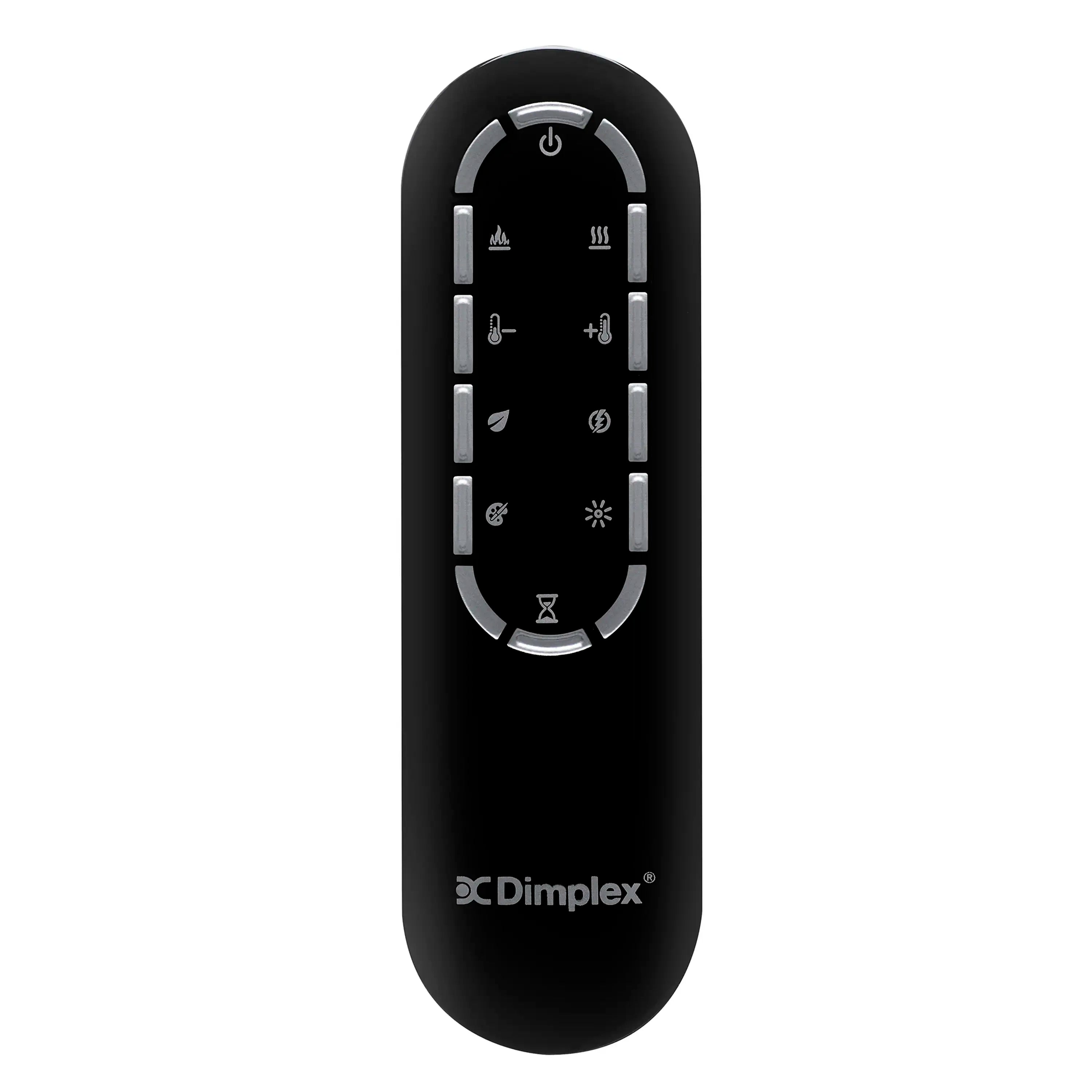 Dimplex IgniteXL black remote control with backlit buttons and Dimplex logo