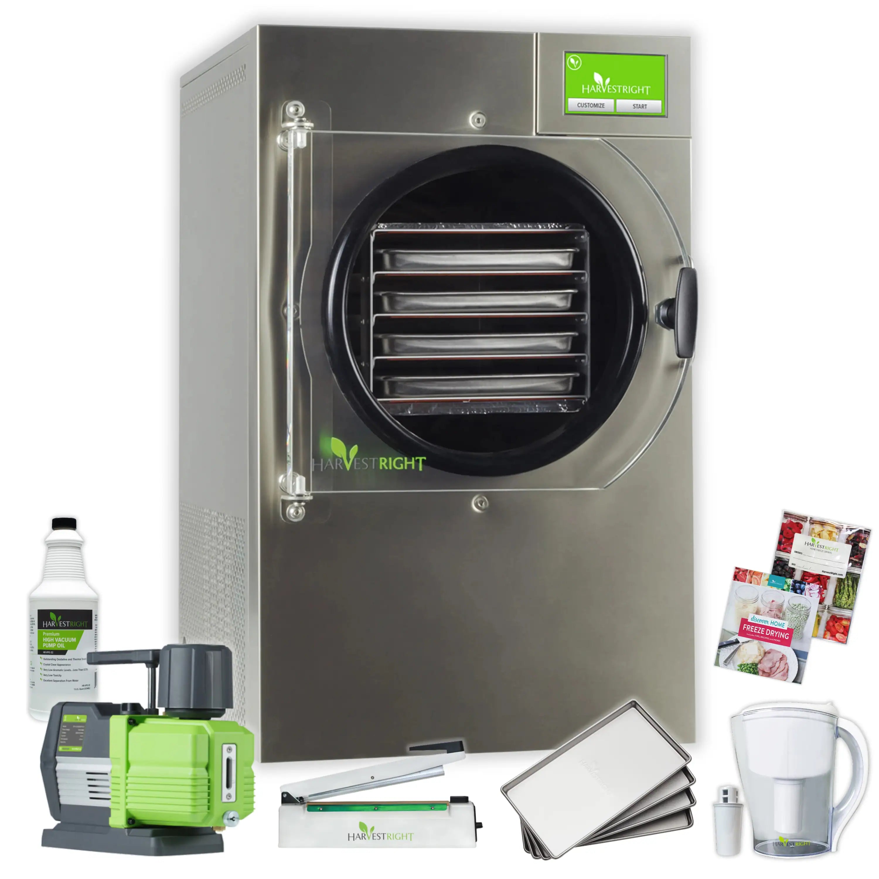 Stainless steel freeze dryer unit with round door plus vacuum pump and tray starter set