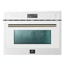 Forno 4-Piece Appliance Package - 48-Inch Dual Fuel Range, 60-Inch Refrigerator, Dishwasher, & 24-Inch Microwave Oven in White with Antique Brass Handle