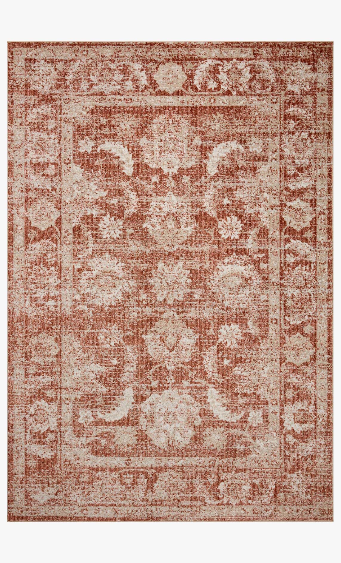 Rust and ivory traditional area rug with ornate distressed medallion and border