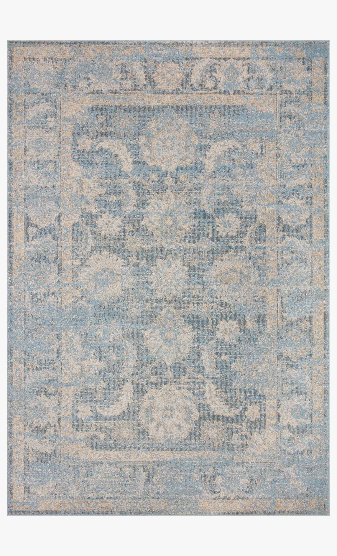 Loloi Odette traditional runner rug, sky blue and beige abstract damask pattern