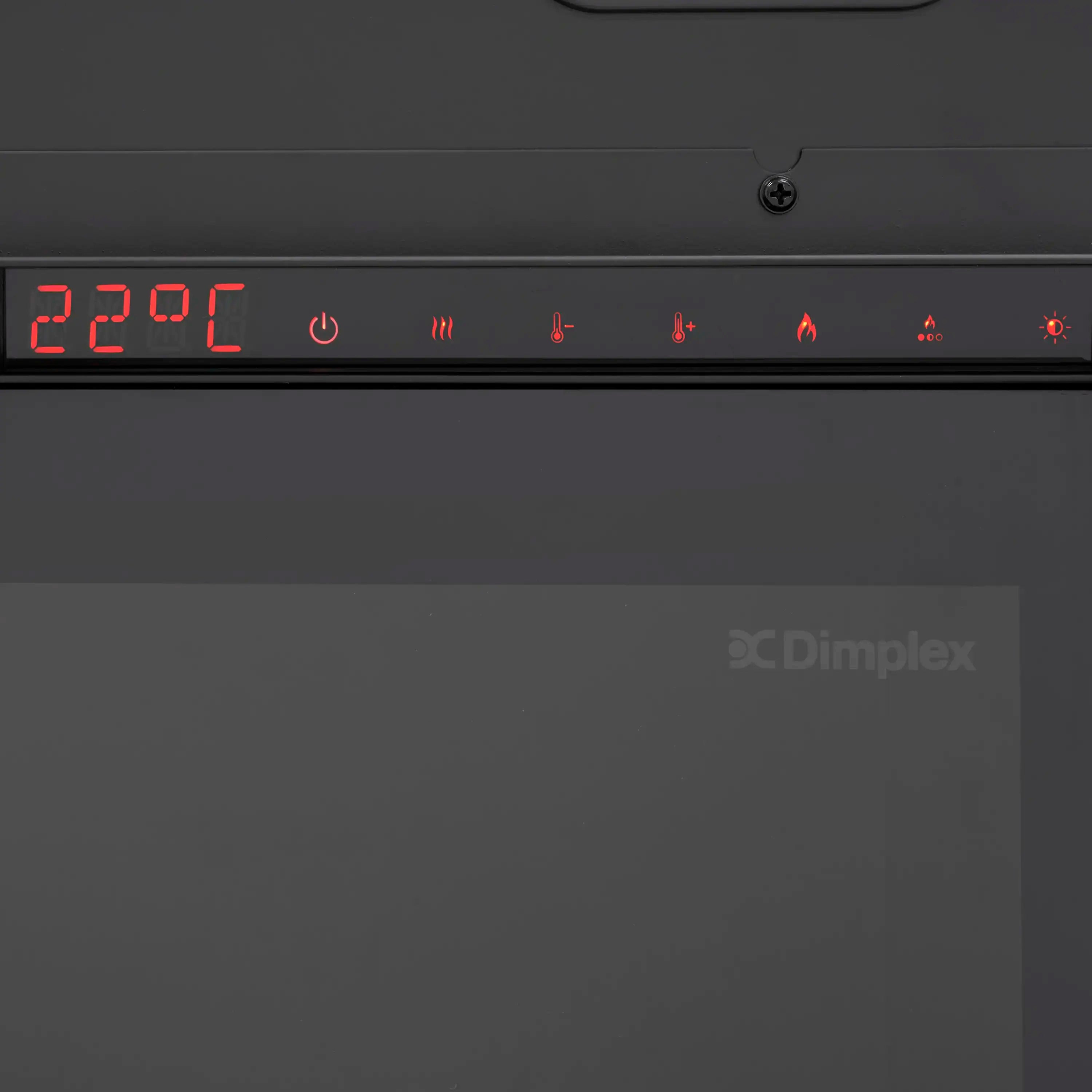 Water vapor fireplace control panel with red digital display and flame icons