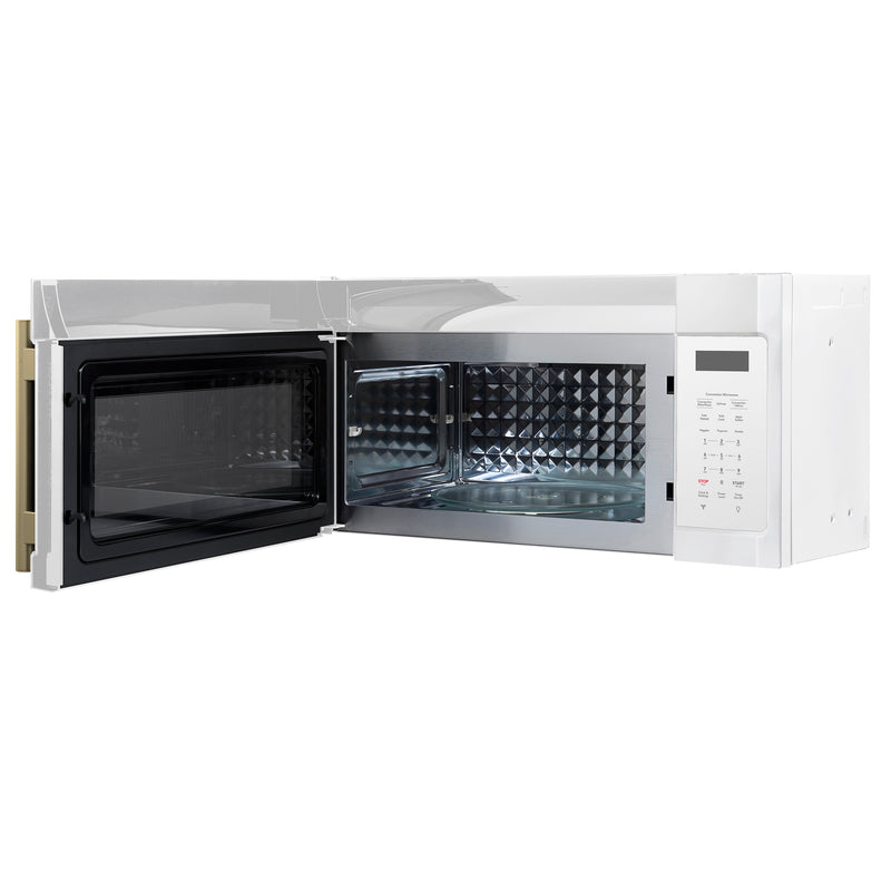 Forno Fornace 30-Inch Over-the-Range Convection Microwave in White with Antique Brass Handle – 1.5 cu.ft, 300 CFM Vent, Touch Control, LED Light (FOTR3038-30WHT)