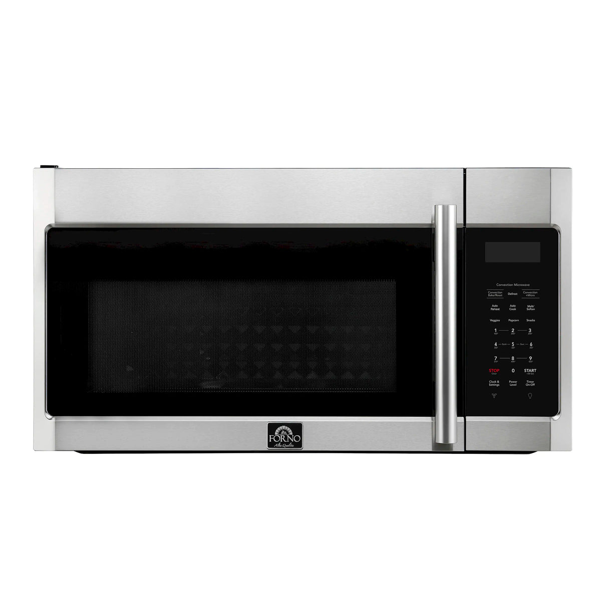 Stainless steel over-the-range convection microwave with black display and side handle