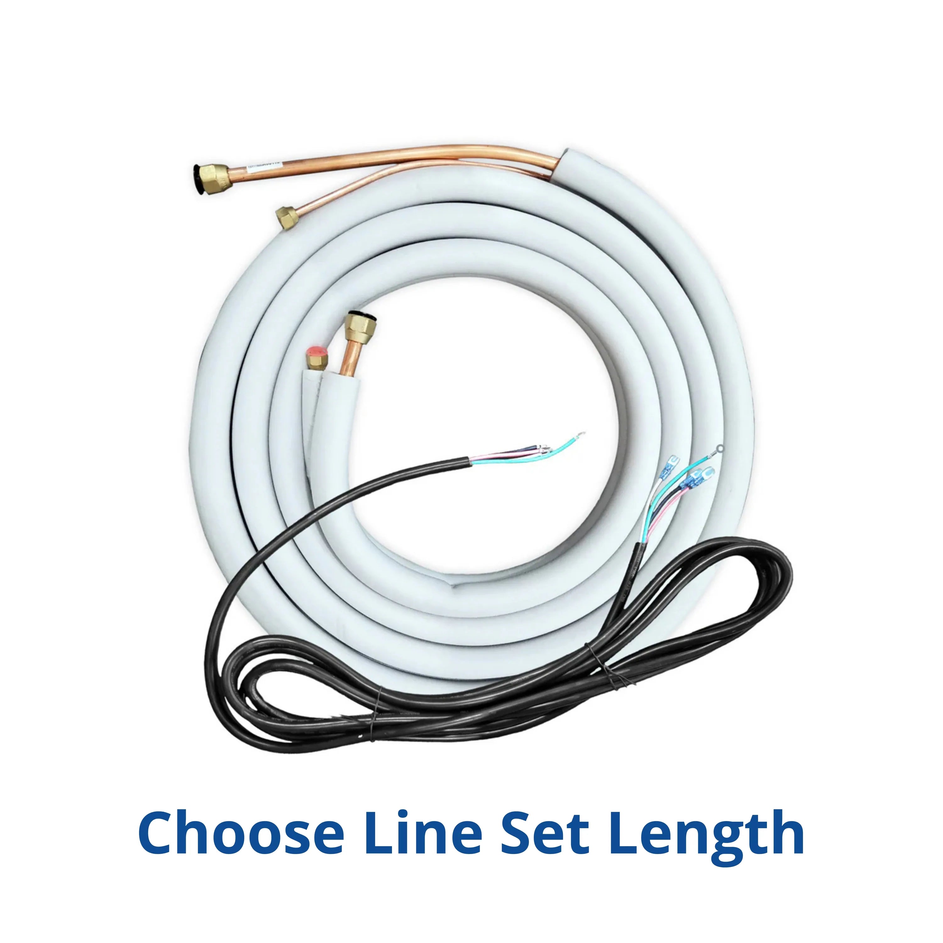 Mini split line set with insulated tubing and electrical wire, white with copper fittings