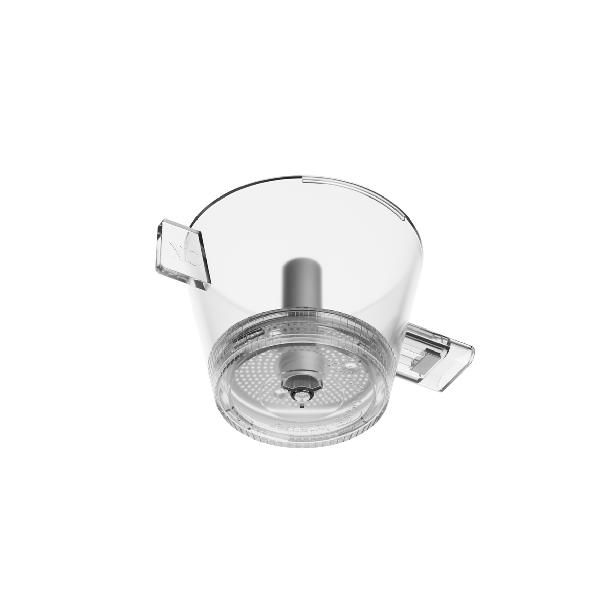 Clear Omni tea brewer from front with transparent base and center valve