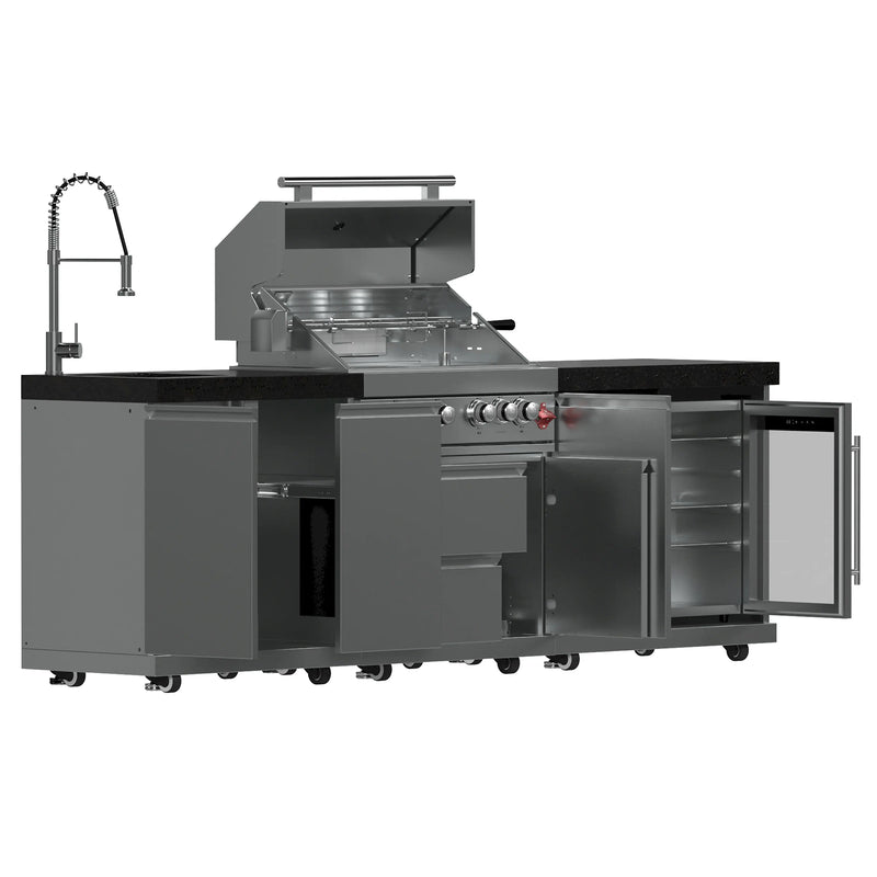Forno Bulnes Outdoor Kitchen 30-Inch BBQ 60,000 BTU, with Sear, Rotisserie Infrared Burners, 1.8 Cu.Ft. Beverage Center, & Black Countertops (FODKT2506BLK)