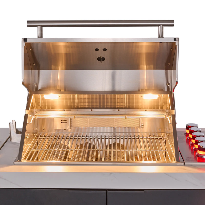 Forno Rimini Outdoor Kitchen 30-Inch BBQ 62,000 BTU, 4.8 cu.ft. Beverage Center, Stainless Steel Sink, White Countertops (FODKT2575WHT)