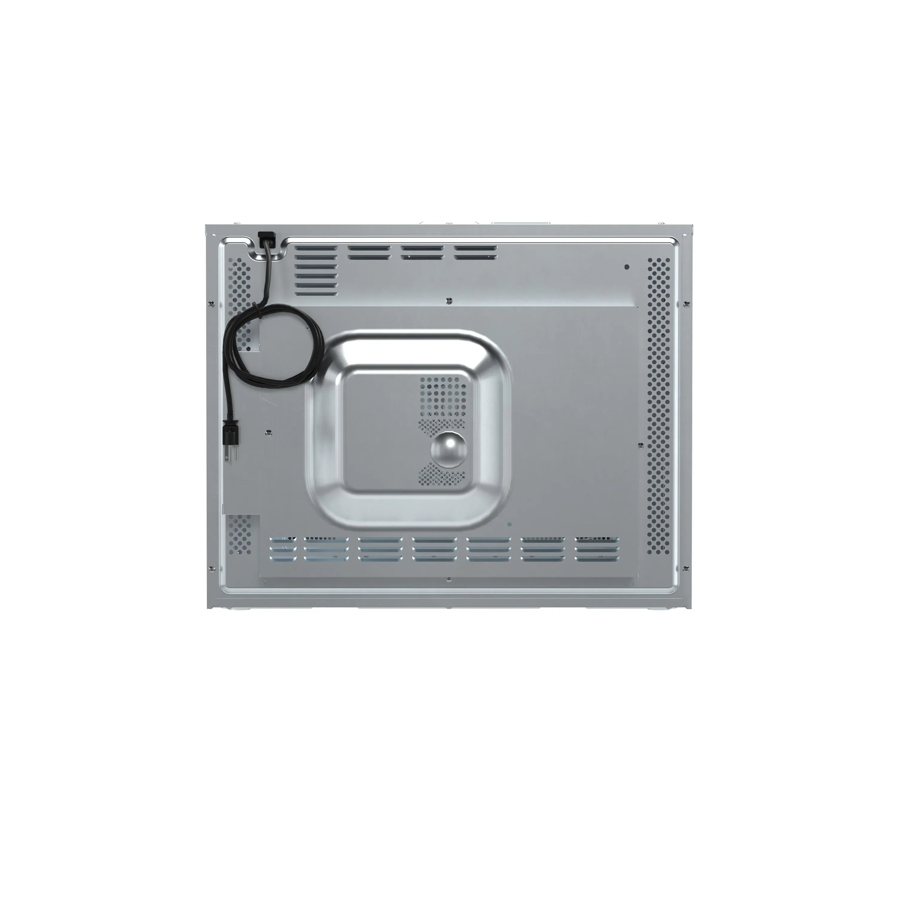 Microwave oven interior cavity with vent panels and mounting brackets