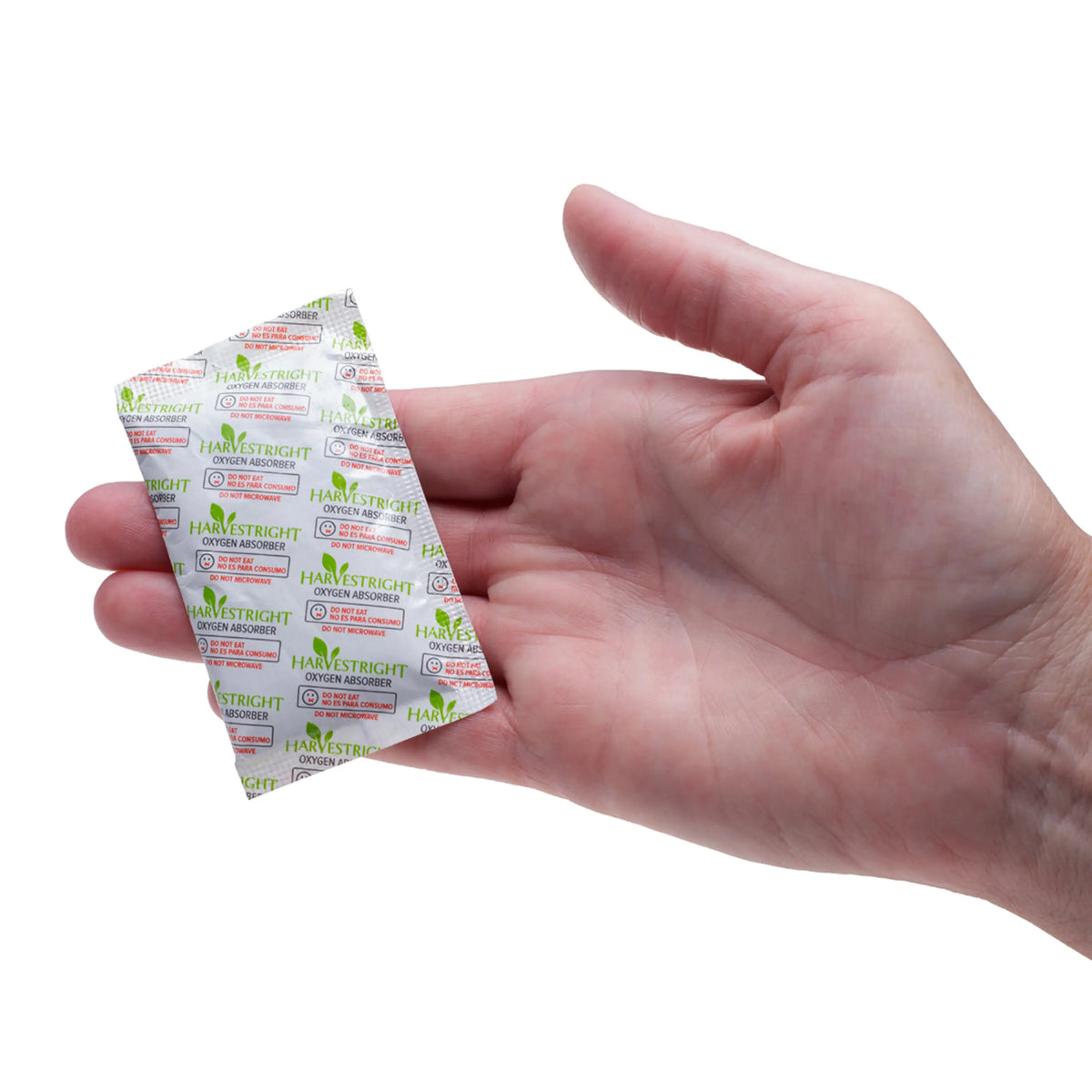 Oxygen absorber sachets, 50-pack, foil packs with HarvestRight branding.